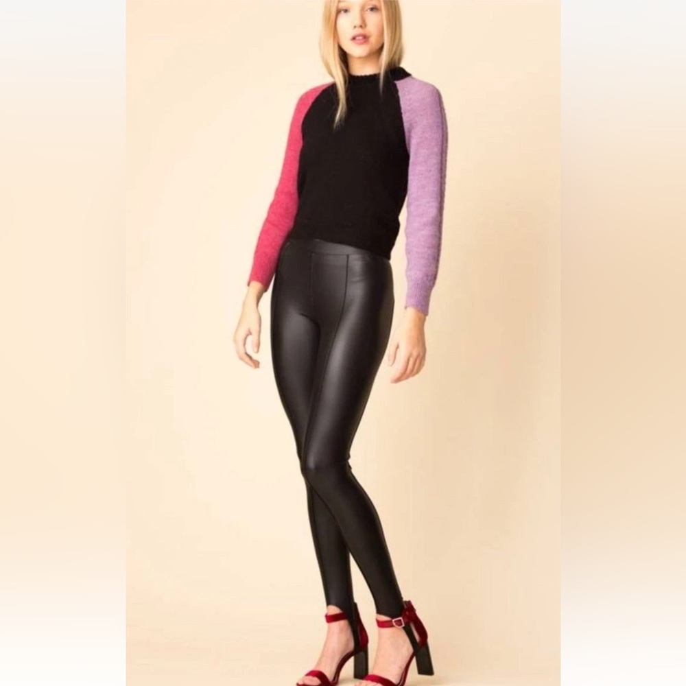 ATM Anthony Thomas Melillo Black Glazed Jersey Stirrup Leggings Sz M